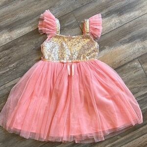 Gently used Popatu pink and gold dress size 5